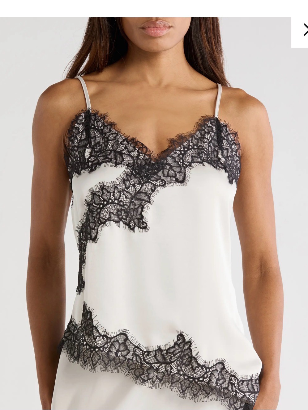 Lace Trim Satin Cami Tank Top - White & Black